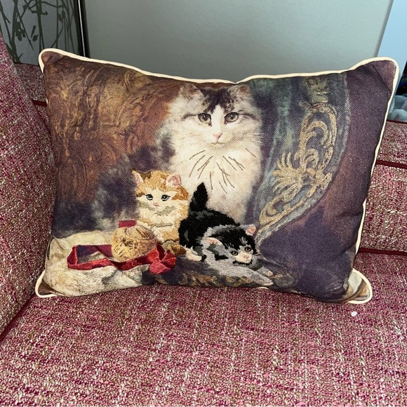 Vintage retro needlepoint tapestry cat kitten throw decorative pillow - Picture 2 of 4